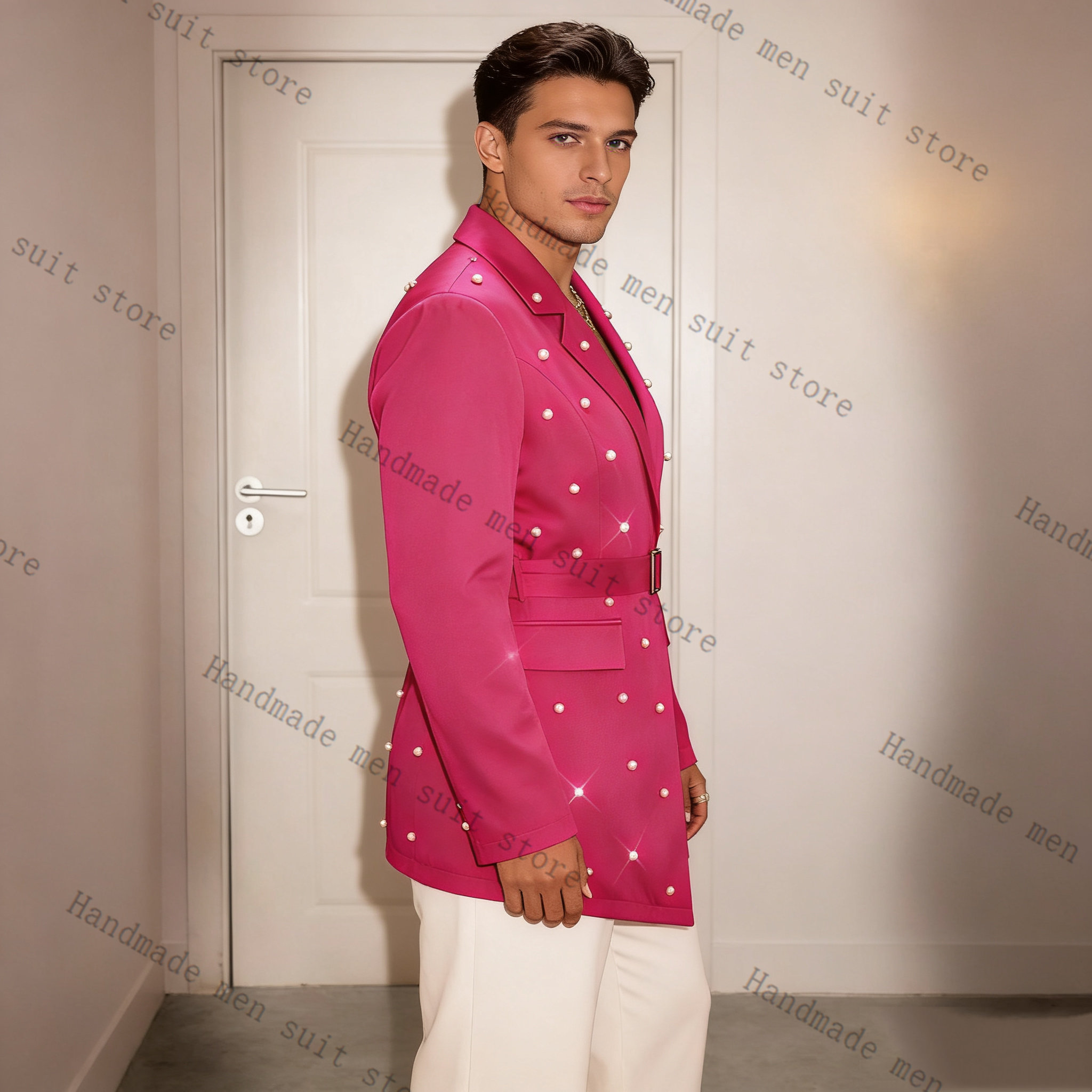 Pearls Pink Men Suit Set 2 Pie - Men'S Formal Wear Belt บทวิจารณ์และราคา