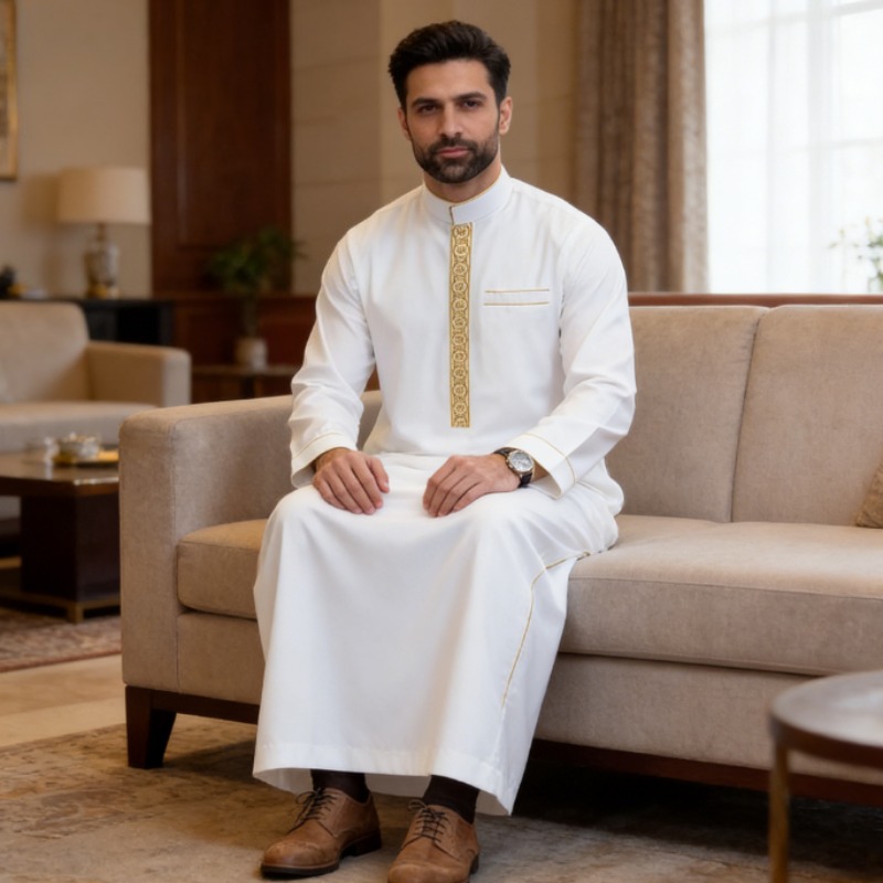 Arabic Mens Thobe Embroidered  - Arabic Formal Wear Men บทวิจารณ์และราคา