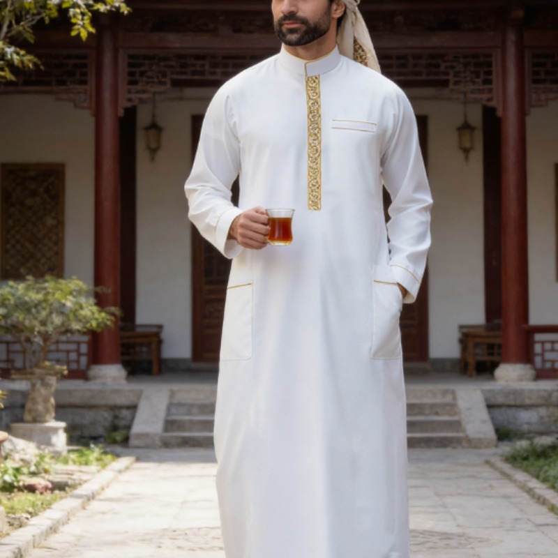 Arabic Mens Thobe Embroidered  - Arabic Formal Wear Men บทวิจารณ์และราคา